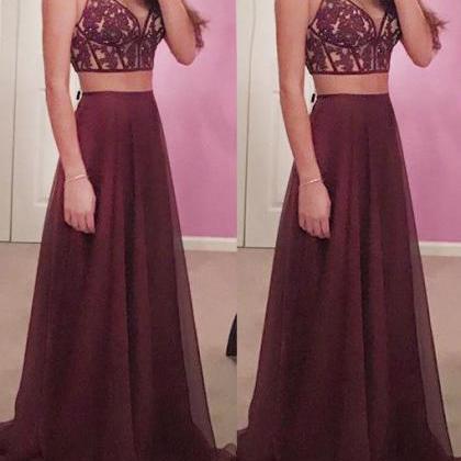 Gorgeous Wine Red 2 Pieces Prom Dresses Long Sexy..