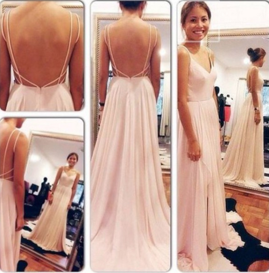 pink backless dress